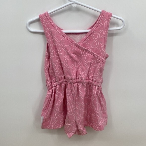 Calvin Klein Jeans Baby Signature Print Drawcord Waist Romper Pink Size 18M - Picture 4 of 9
